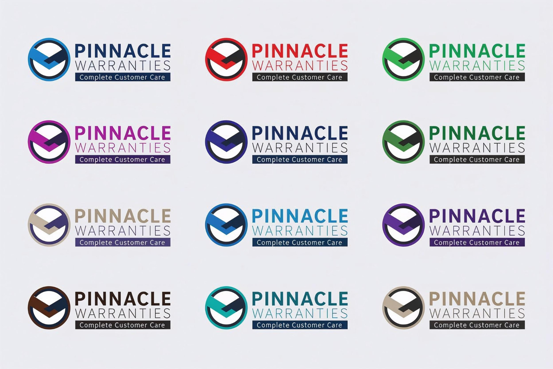 Pinnacle Warranties logo colour variations to match different website colour schemes